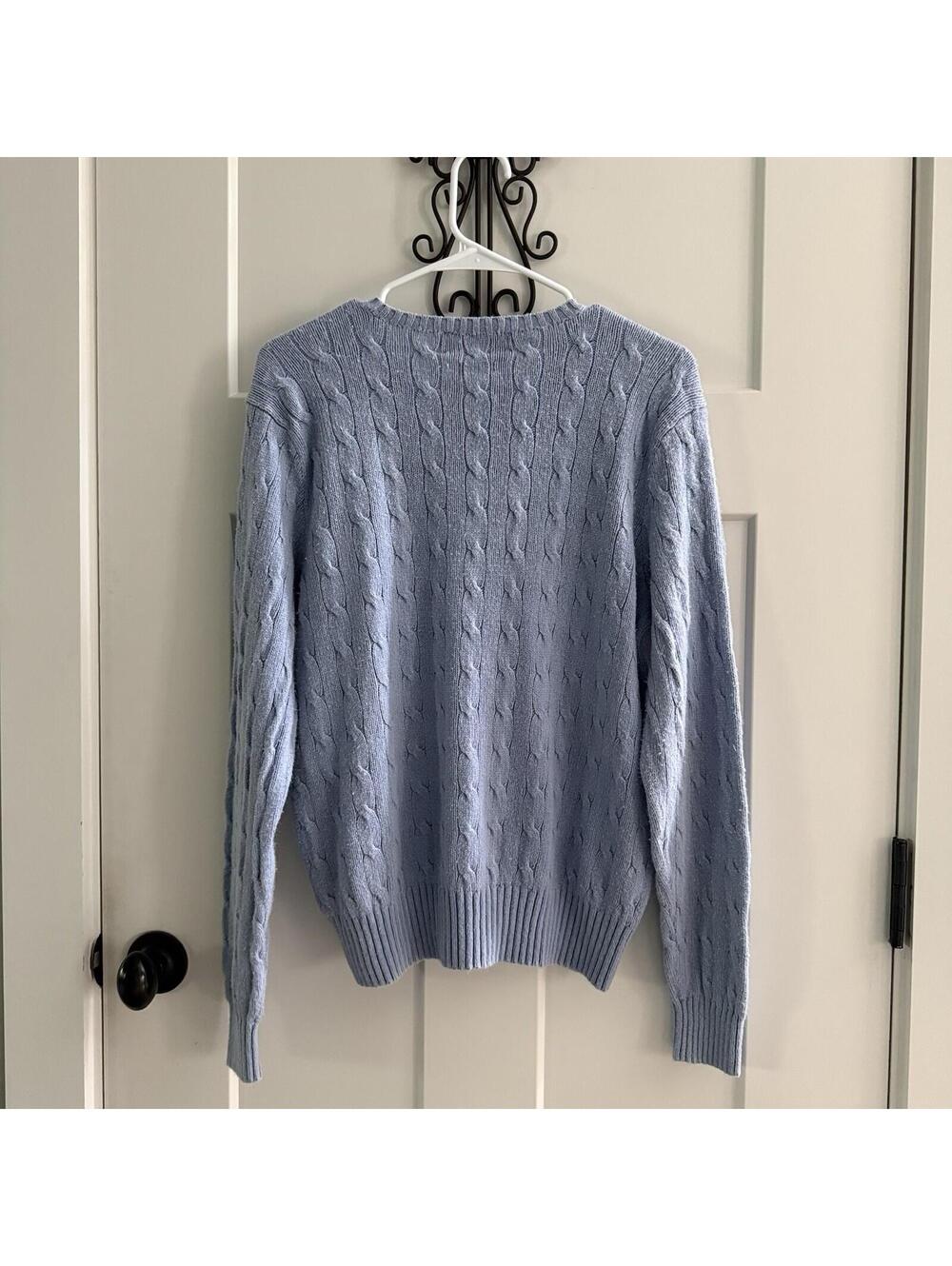 Polo Ralph Lauren Cable Knit Sweater Medium Periwinkle Blue 100% Silk - Picture 7 of 7